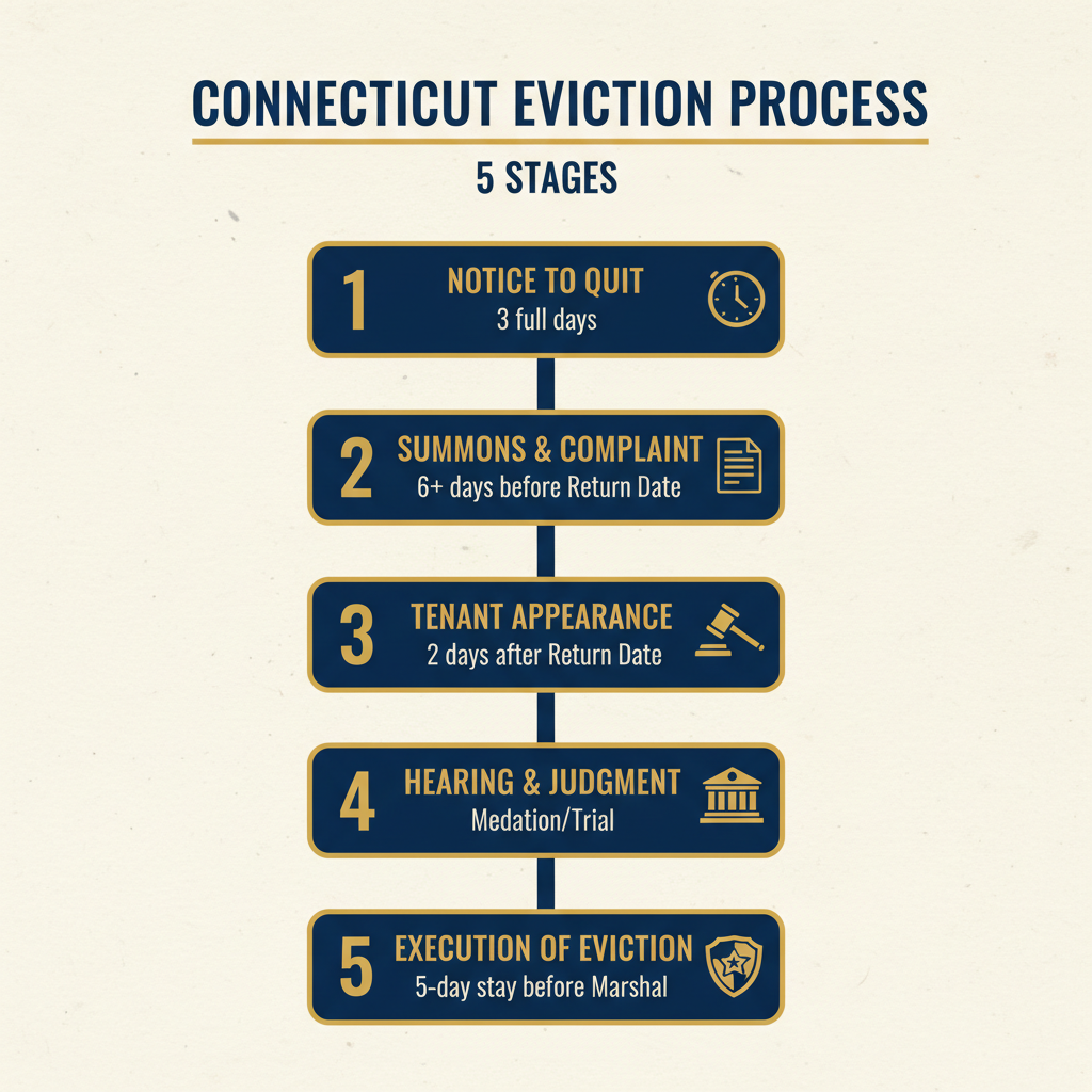 5-step timeline for the Connecticut eviction process in 2026
