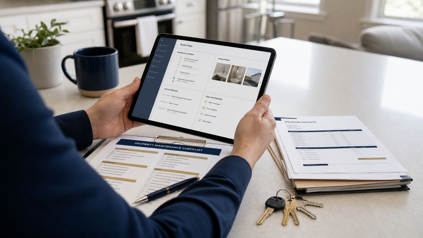 Connecticut landlord maintenance log showing work order notes, vendor photos, access attempts, and closeout documentation.