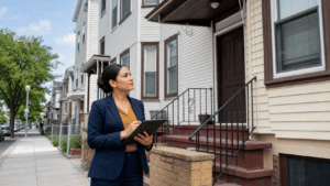 Property manager inspecting Bridgeport Connecticut rental homes for possible code violation risks
